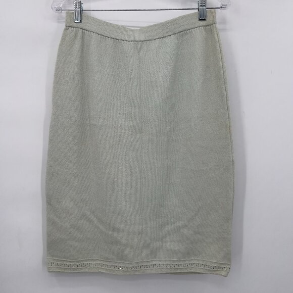 St. John Evening by Marie Gray Knit Skirt with Beaded Hem — Size 10, Light Gray - Picture 8 of 15